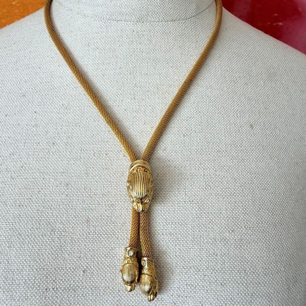 Vintage ERWIN PEARL Gold-Tone Lion Tassel Necklace